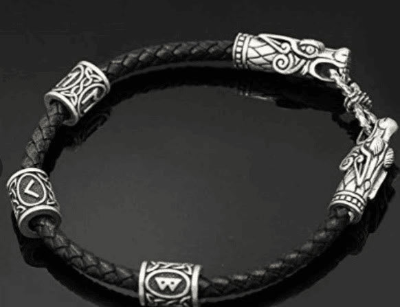 WorldNorse  Rune Beaded Leather Wrap Bracelet
