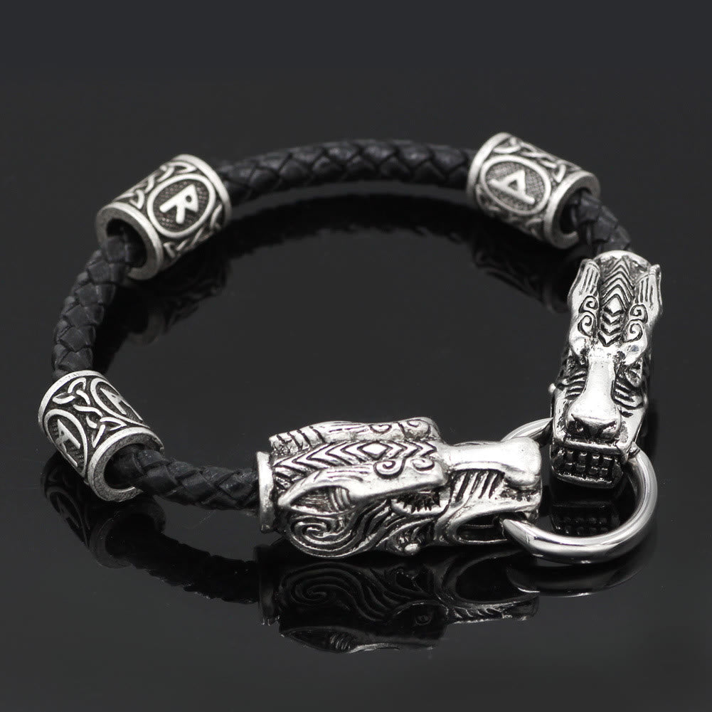 WorldNorse  Rune Beaded Leather Wrap Bracelet