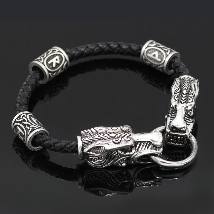 WorldNorse  Rune Beaded Leather Wrap Bracelet
