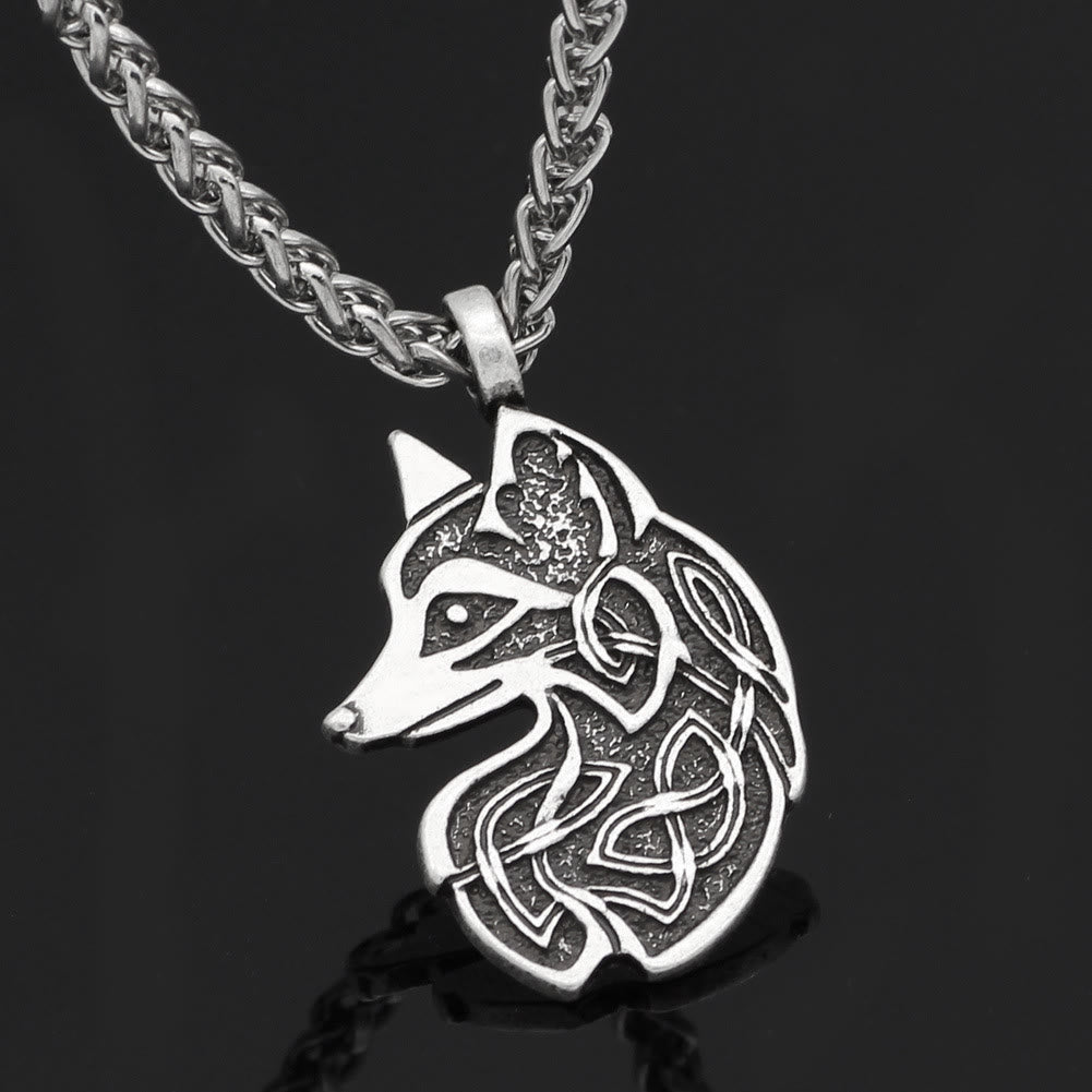WorldNorse Celtic Wolf Head Statement Necklace