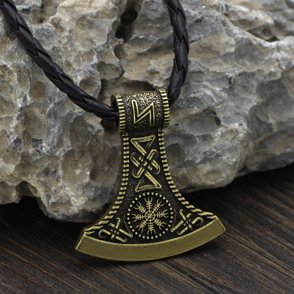 WorldNorse Hand-Forged Pirate Viking Axe Rune Necklace - Bronze - Leather Cord - image 1