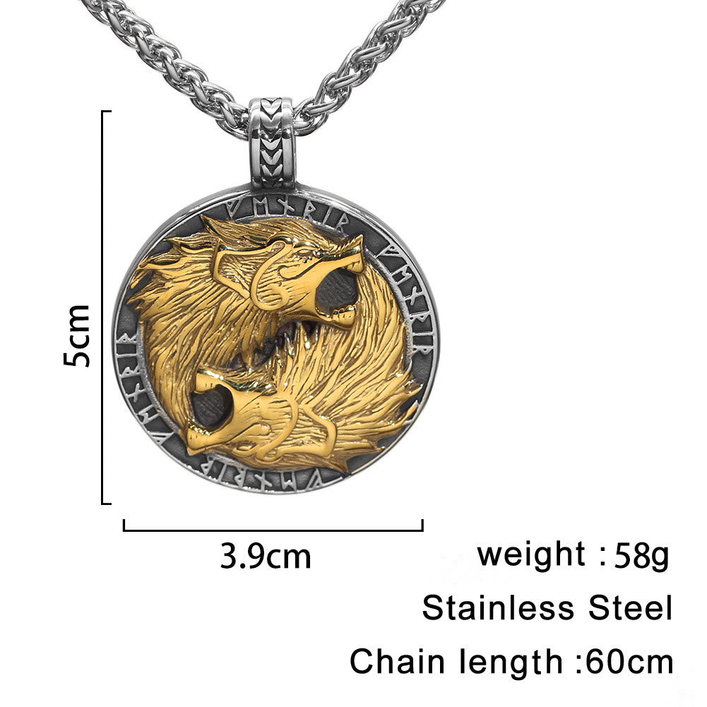WorldNorse Odin's Wolves with Runic Inscription Necklace