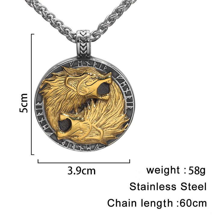WorldNorse Odin's Wolves with Runic Inscription Necklace