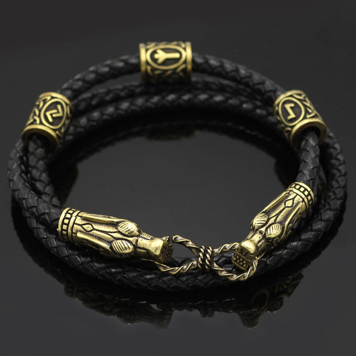 WorldNorse  Rune Beaded Leather Wrap Bracelet