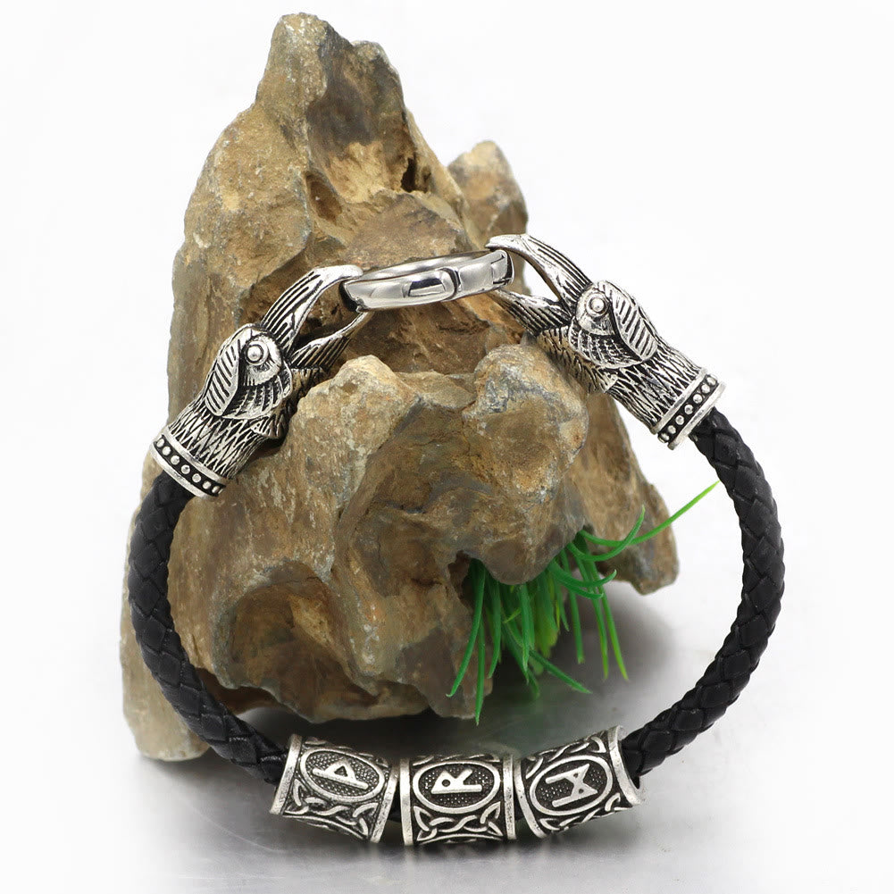 WorldNorse  Rune Beaded Leather Wrap Bracelet