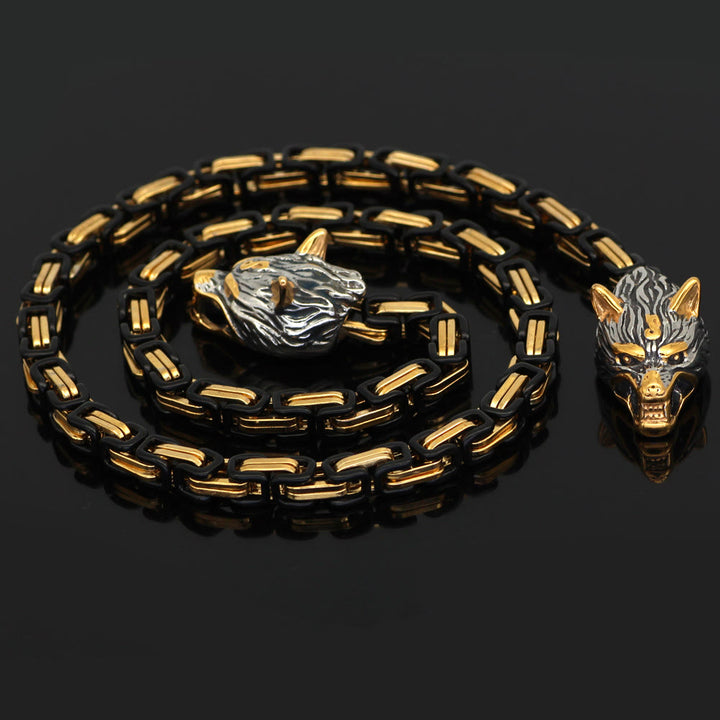 WorldNorse Twin Wolf Head Mjölnir Rune Necklace - image 4