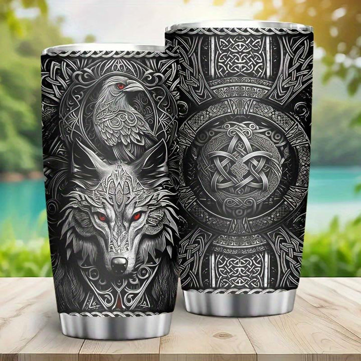 WorldNorse Wolf Raven Celtic Knot Tumbler