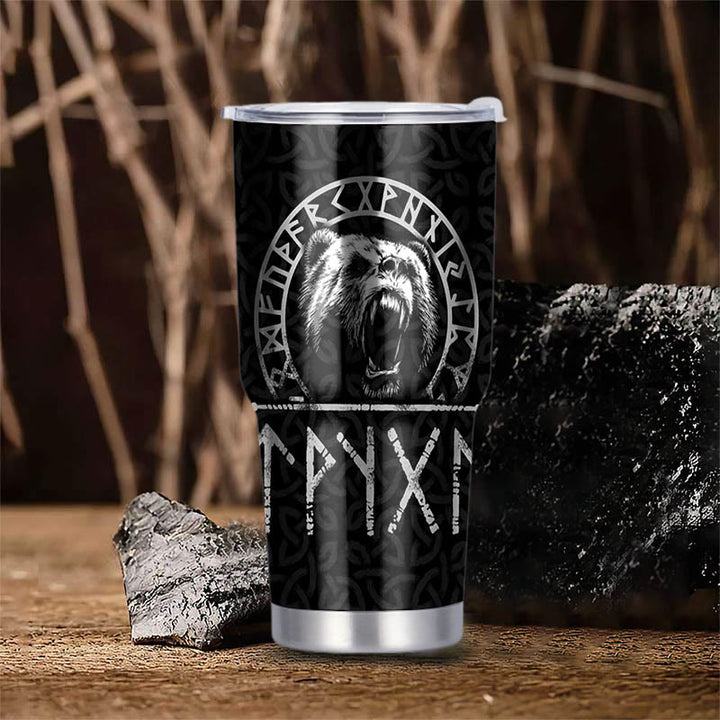 WorldNorse Viking Bear And Raven Triple Horn of Odin Tumbler
