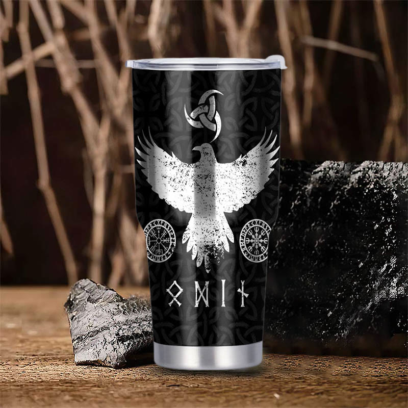 WorldNorse Viking Bear And Raven Triple Horn of Odin Tumbler