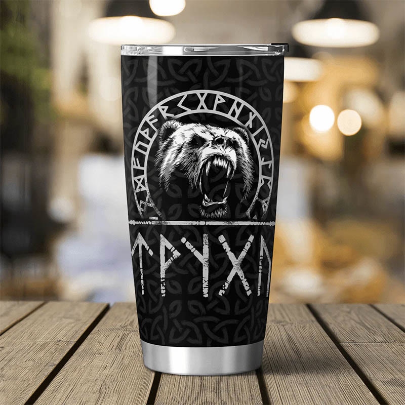 WorldNorse Viking Bear And Raven Triple Horn of Odin Tumbler