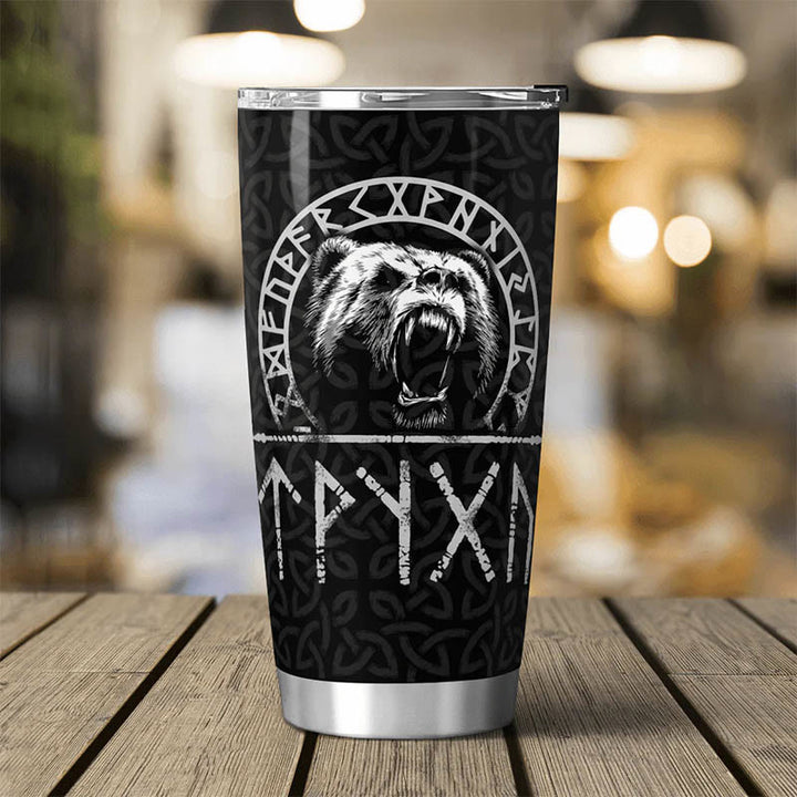 WorldNorse Viking Bear And Raven Triple Horn of Odin Tumbler