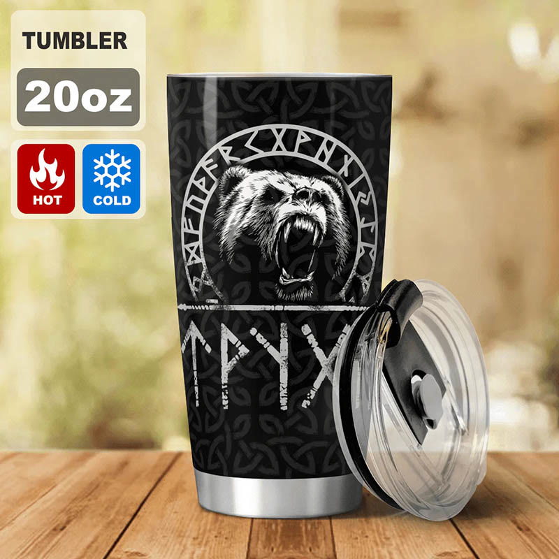 WorldNorse Viking Bear And Raven Triple Horn of Odin Tumbler