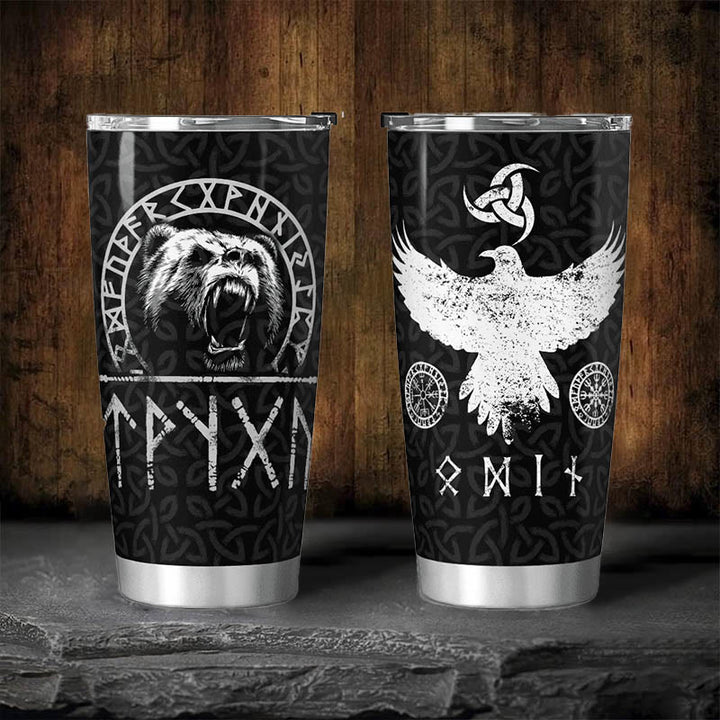 WorldNorse Viking Bear And Raven Triple Horn of Odin Tumbler