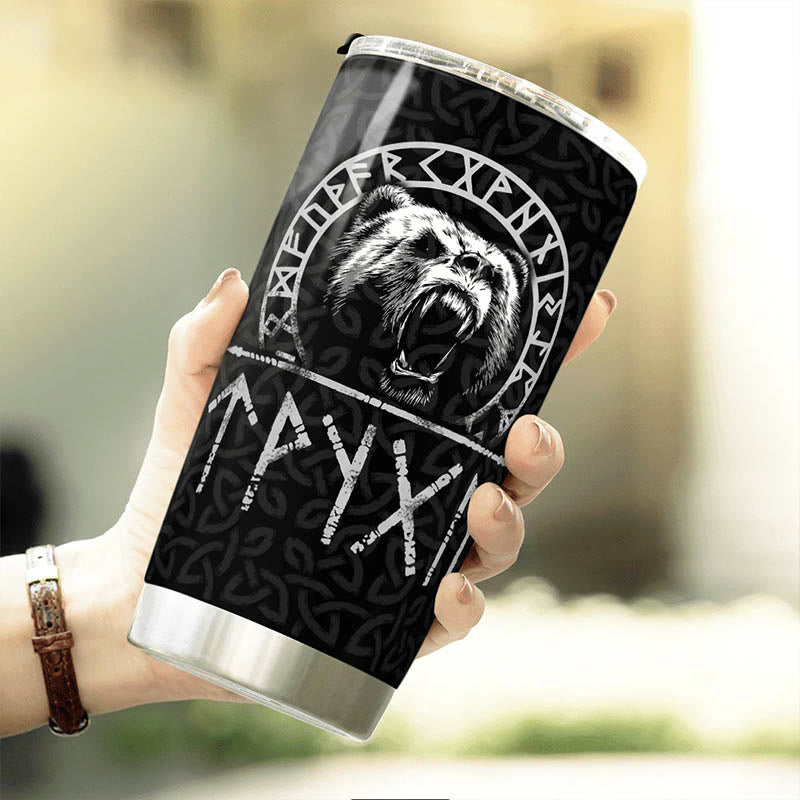 WorldNorse Viking Bear And Raven Triple Horn of Odin Tumbler