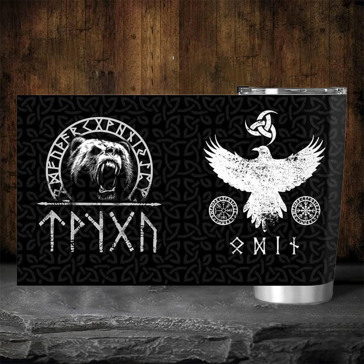 WorldNorse Viking Bear And Raven Triple Horn of Odin Tumbler