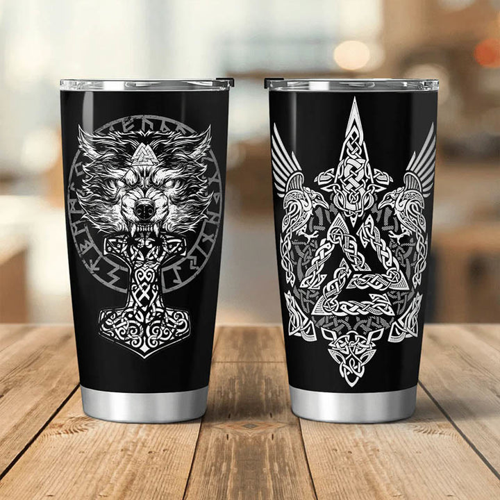 WorldNorse Wolf Hammer Raven Valknut Viking Tumbler