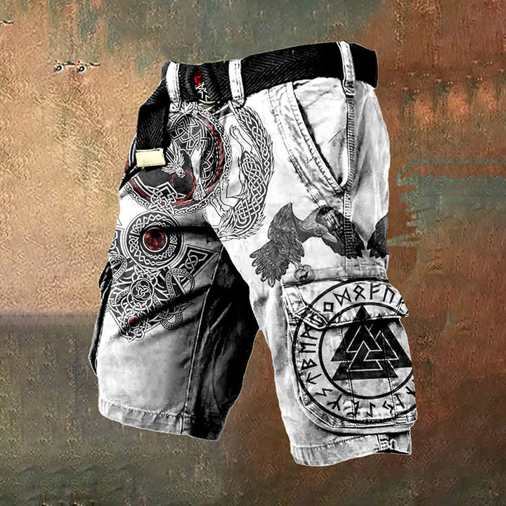 Worldnorse  Valknut Rune Raven Cargo Shorts - US/UK/AU50，EU60 (5XL) - image 0