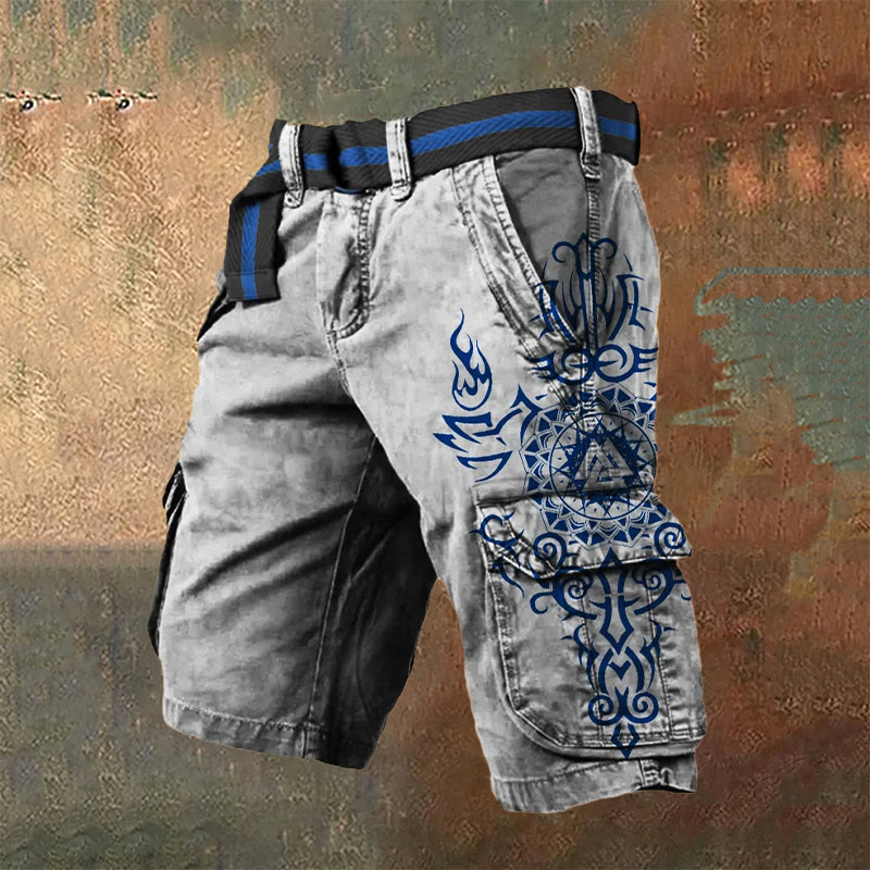 WorldNorse Viking Wolves Celtic Knot Cargo Shorts - Blue - US/UK/AU50，EU60 (5XL) - image 3
