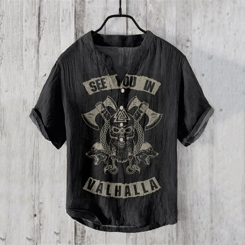WorldNorse See You Valhalla Skull Casual Shirt - khaki Black - US/UK/AU50，EU60 (5XL) - image 3