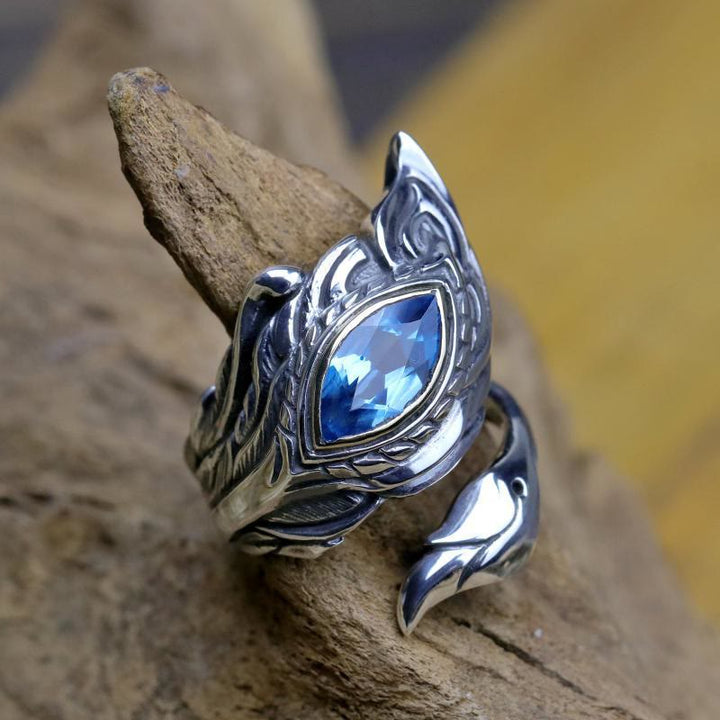 FREE Today: Mystic Foxfire Wing Blue Topaz Feather Ring - image 1