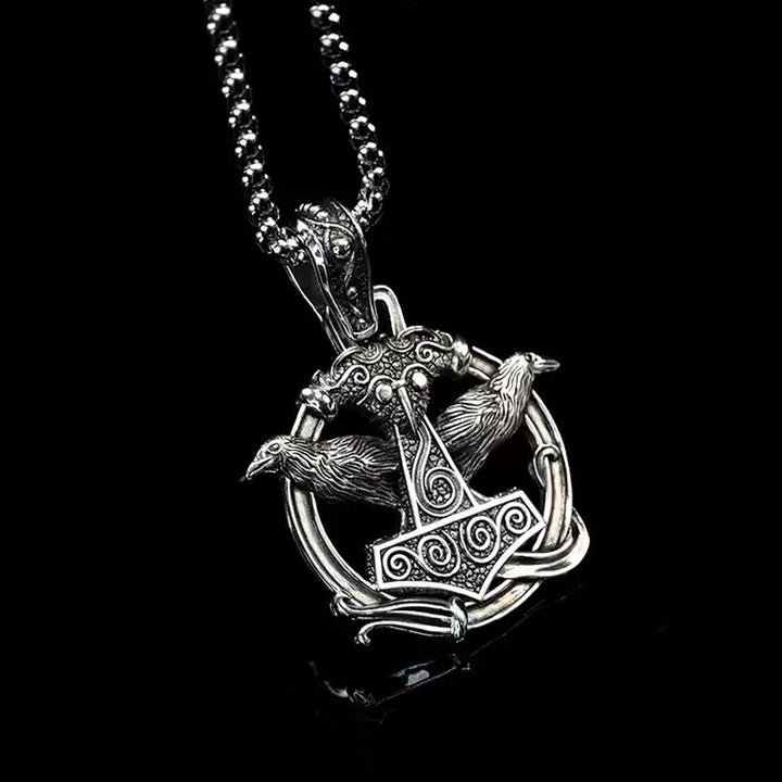 WorldNorse Handcrafted 925 Silver Mjolnir Huginn and Muninn Necklace - image 5