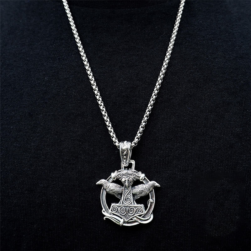 WorldNorse Handcrafted 925 Silver Mjolnir Huginn and Muninn Necklace - image 6