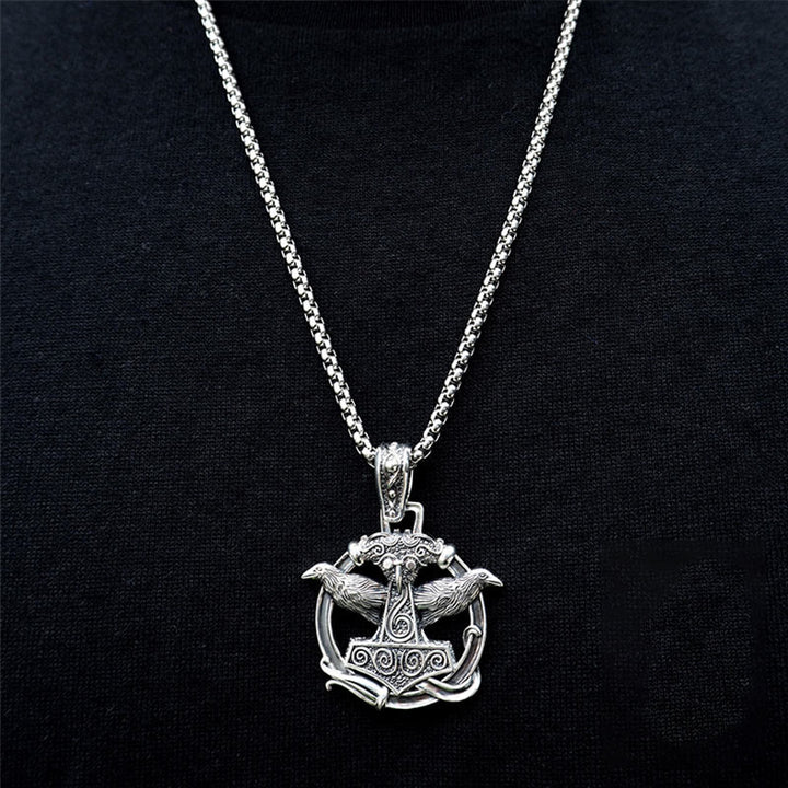WorldNorse Handcrafted 925 Silver Mjolnir Huginn and Muninn Necklace - image 6