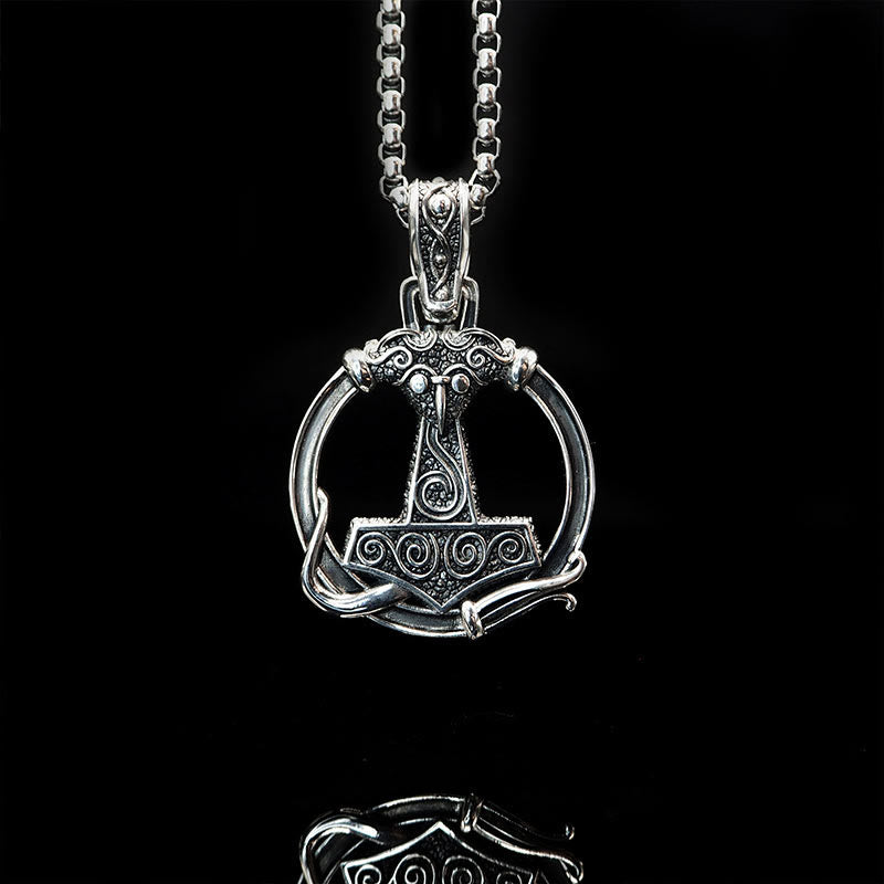 WorldNorse 925 Sterling Silver Mjolnir Huginn and Muninn Necklace - Mjolnir - image 7