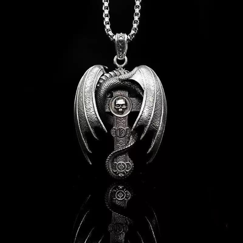 WorldNorse 925 Sterling Silver Gothic Emerald Dragon Cross Necklace - image 7