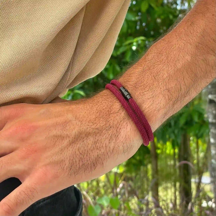 WorldNorse Minimalist Stainless Steel Magnetic Clasp Braided Bracelet - Wine Red - L(45cm) - image 9