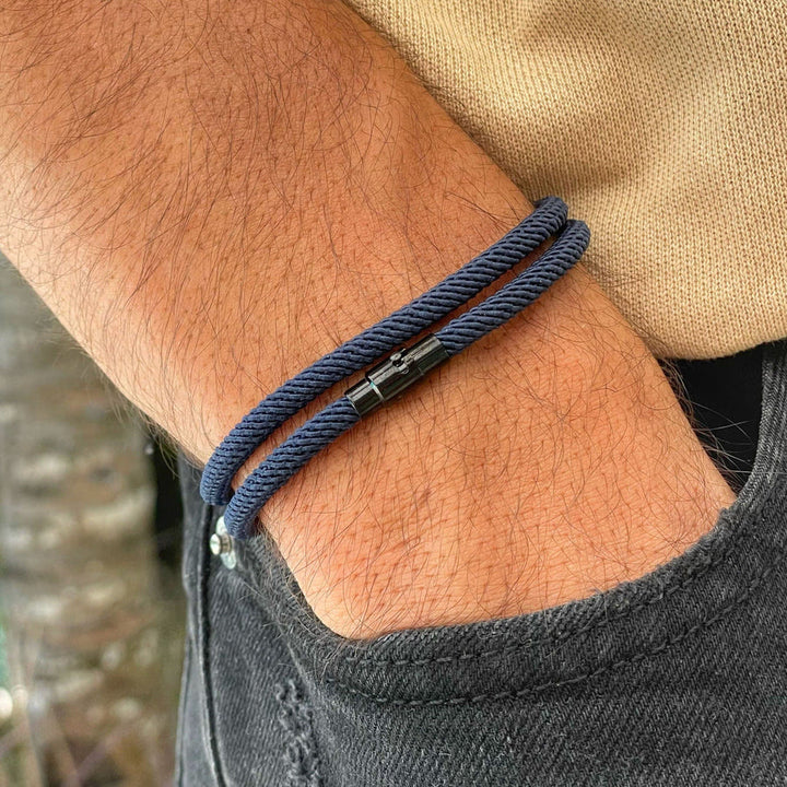 WorldNorse Minimalist Stainless Steel Magnetic Clasp Braided Bracelet - Navy Blue - L(45cm) - image 6