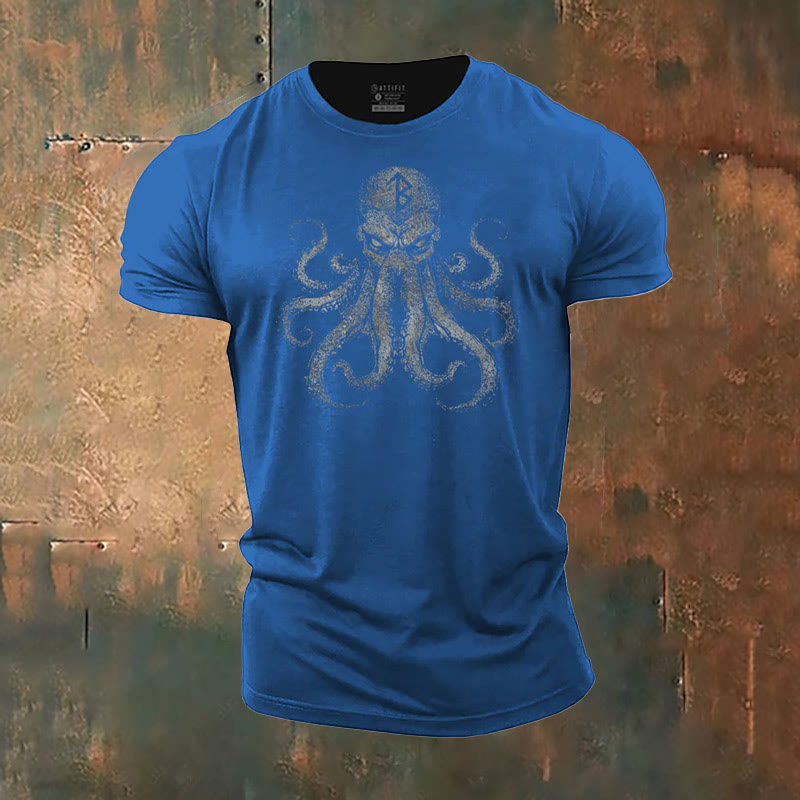 WorldNorse Mystic Rune and Octopus Print T-Shirt - Blue - US/UK/AU50，EU60 (5XL) - image 3