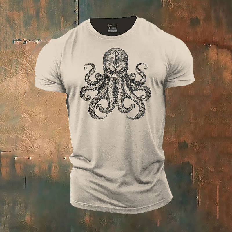 WorldNorse Mystic Rune and Octopus Print T-Shirt - Off-white - US/UK/AU50，EU60 (5XL) - image 4
