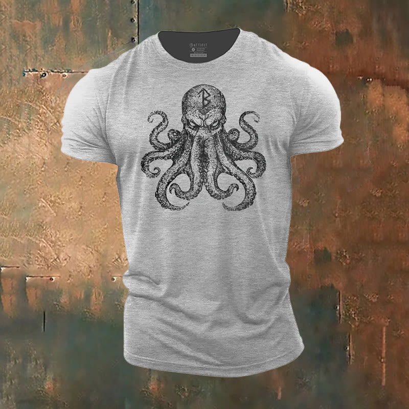 WorldNorse Mystic Rune and Octopus Print T-Shirt - Grey - US/UK/AU50，EU60 (5XL) - image 5