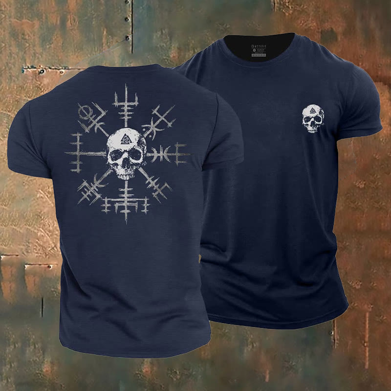 WorldNorse Vegvisir Skull Design T-Shirt - Navy Blue - US/UK/AU50，EU60 (5XL) - image 1
