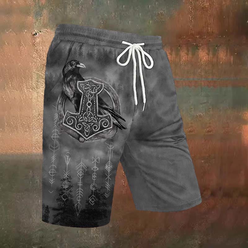 WorldNorse Raven Mjolnir Viking Style Casual Shorts - US/UK/AU54，EU64 (7XL) - image 0