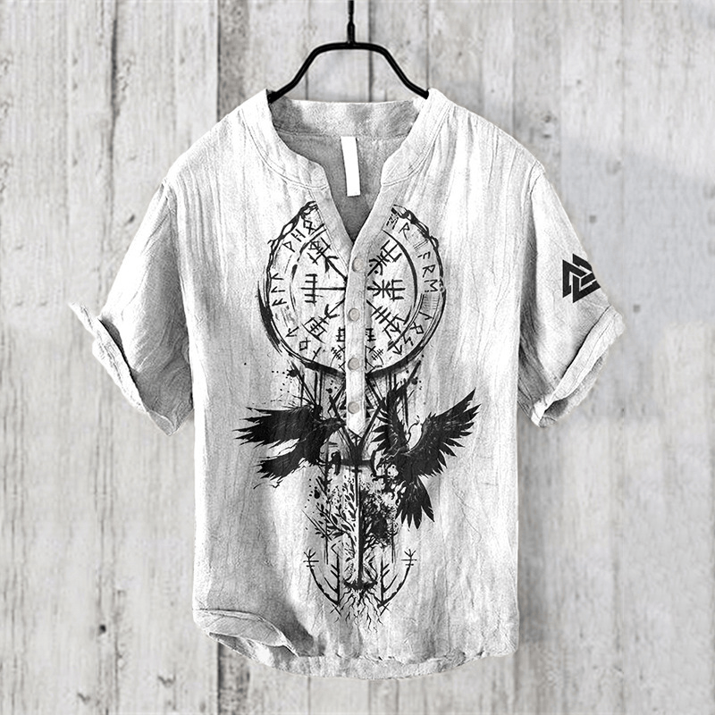 WorldNorse Yggdrasil Vegvisir Valknut Raven Casual Shirt - US/UK/AU50，EU60 (5XL) - image 1