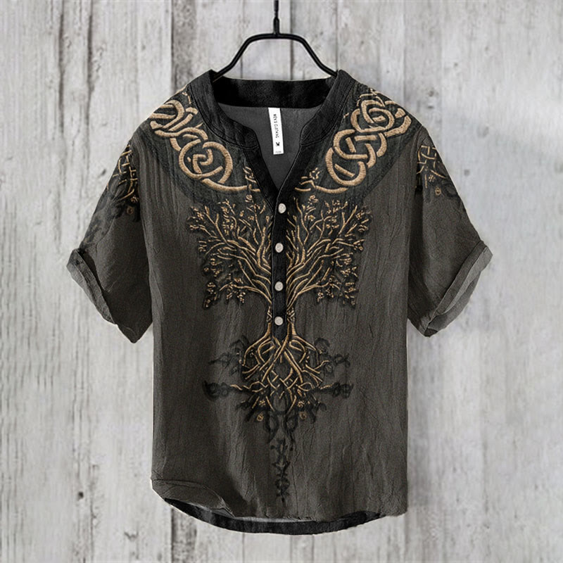 WorldNorse Viking Yggdrasil Slate Black Casual Shirt - US/UK/AU50，EU60 (5XL) - image 0