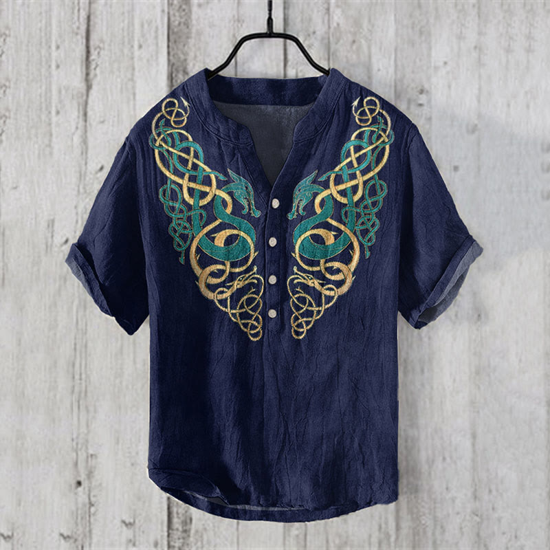 WorldNorse Norse Dragon Coiling Casual Shirt - US/UK/AU50，EU60 (5XL) - image 1