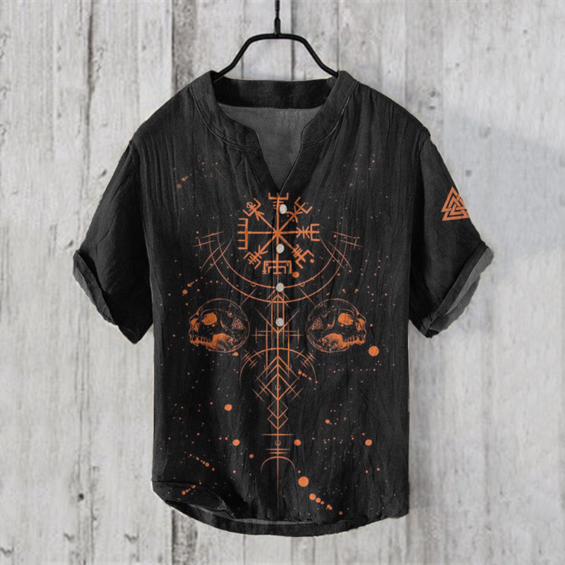 WorldNorse Vegvisir Valknut Skull Head Casual Shirt - US/UK/AU50，EU60 (5XL) - image 0
