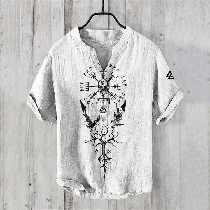 WorldNorse Yggdrasil Skull Head Vegvisir Casual Shirt