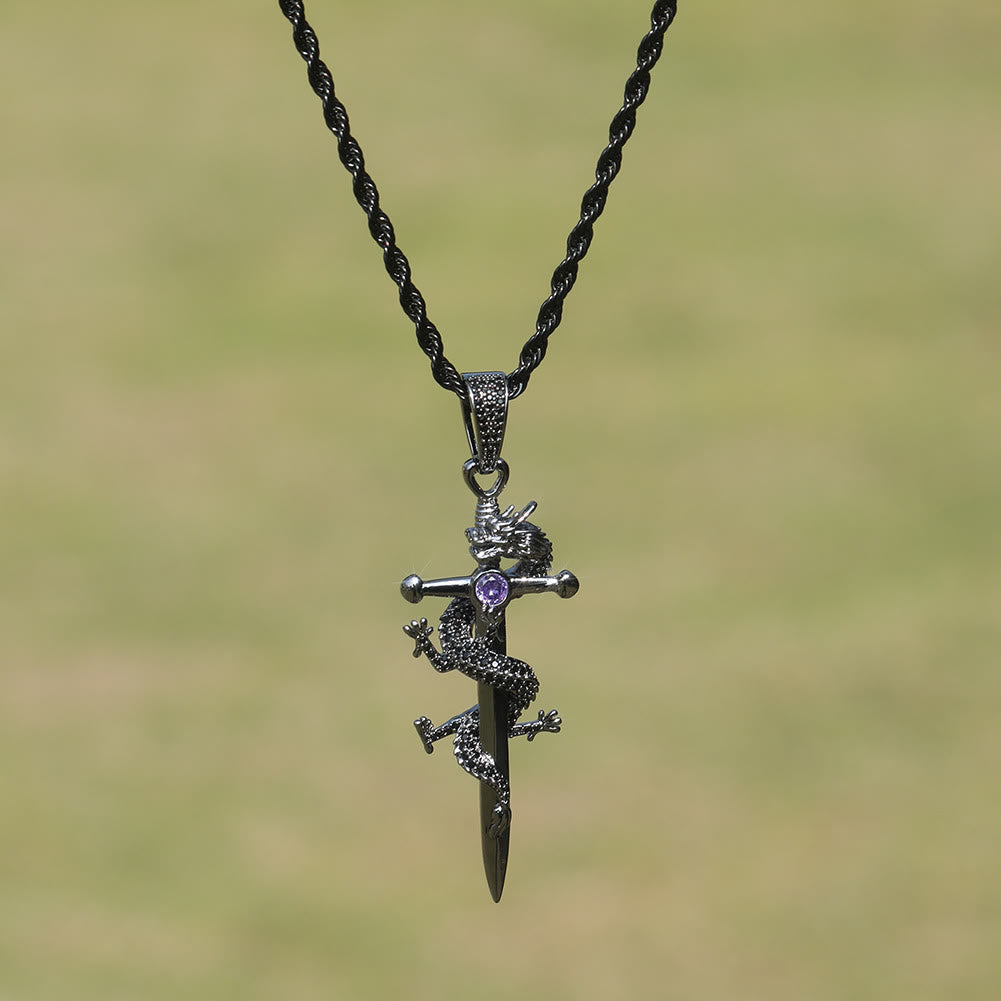 WorldNorse Odin's Sword Dragon Zircon Necklace - Purple - image 0