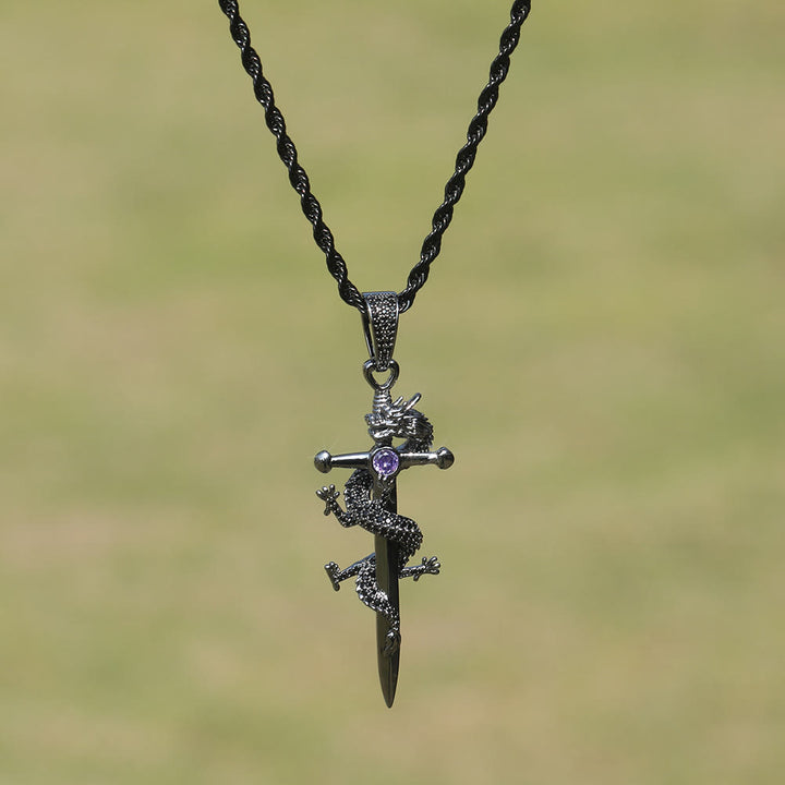 WorldNorse Odin's Sword Dragon Zircon Necklace - Purple - image 0