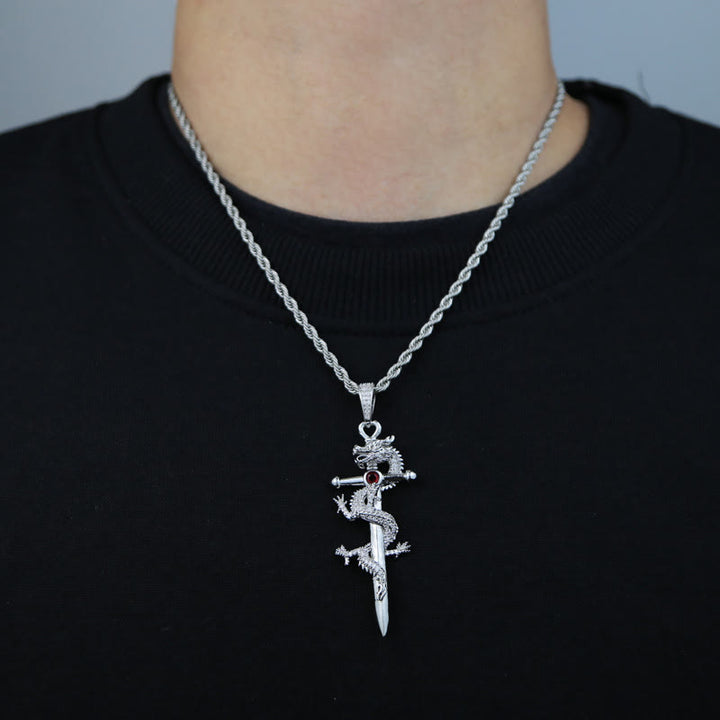 WorldNorse Odin's Sword Dragon Zircon Necklace - Red - image 3