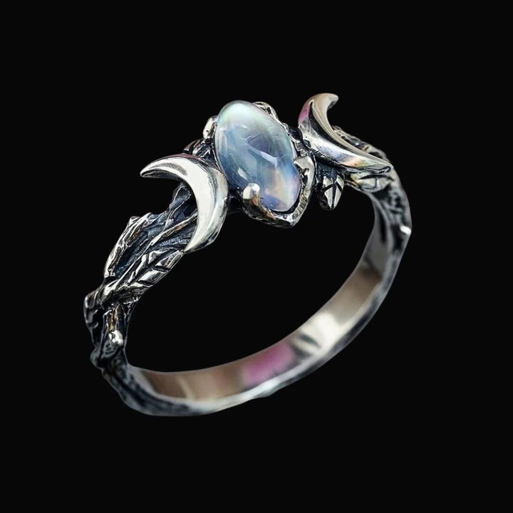 WorldNorse Moonstone Crescent Twin Moon Ring