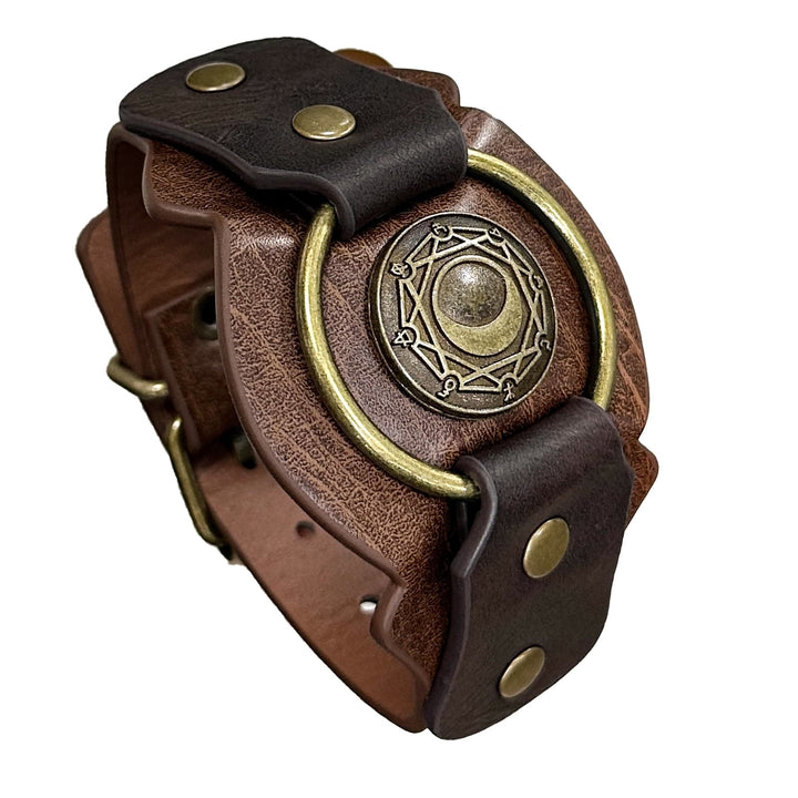 WorldNorse Retro Viking Runes Leather Cuff Bracelet - Brown#A - image 0