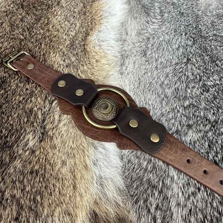 WorldNorse Retro Viking Runes Leather Cuff Bracelet - image 1