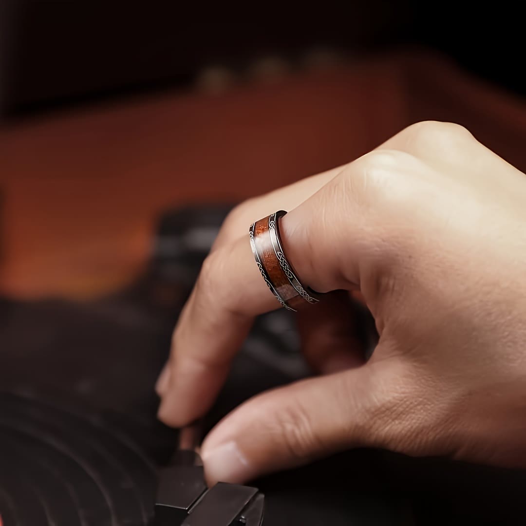 WorldNorse Celtic Knot Intertwined Wood Inlay Ring - image 1