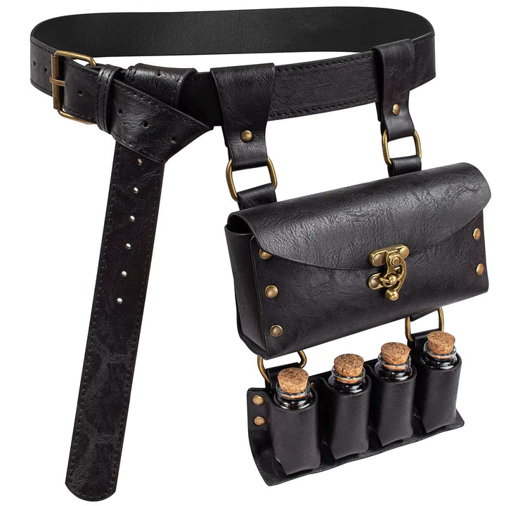 WorldNorse Medieval 4 Cork Bottles Potion Belt Pouch Bag