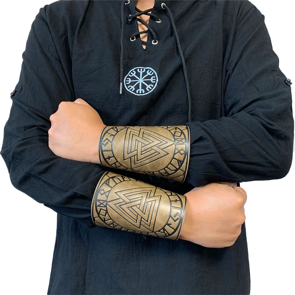 WorldNorse Nordic Amulet Valknut Viking Leather Bracers